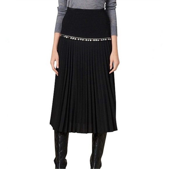 Sandro Paris Stud Embellished Midi Pleated Black Debby Wrap Skirt Size 3 US 8 - Picture 5 of 12